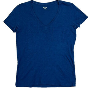 Madewell Tee Tshirt Women's XS Dark Blue Cotton V Neck Short Sleeve Pocket